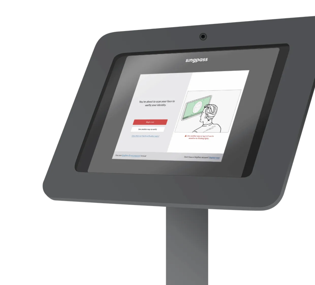 Tablet kiosk with the beginning of our facial verification login flow